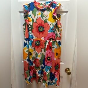 Beeson River Coral & Multicolor Floral Ruffle Dress